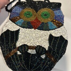 Winking Owl Beaded Vintage Small Shoulder Bag Purse